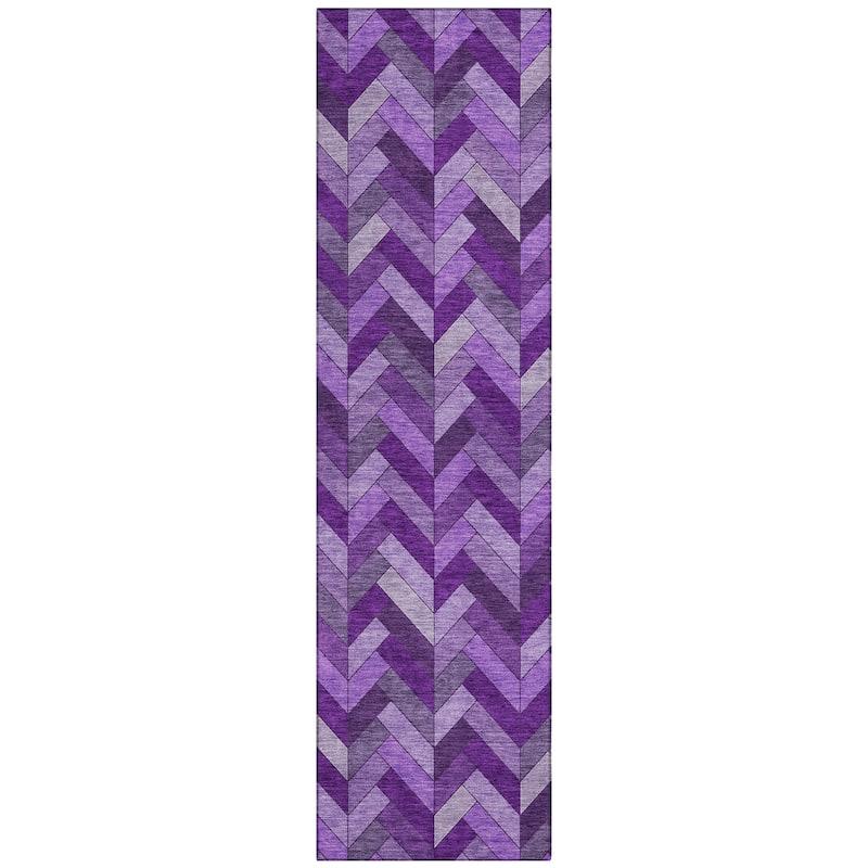 Machine Washable Indoor/ Outdoor Modern Chevron Chantille Rug