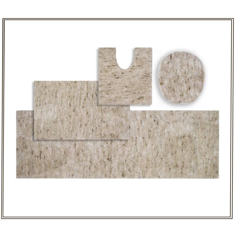 Home Weavers Cloud Comfort 100% Microfiber Bathroom Rug Non Slip Bath & Water Absorbent Soft Bath Mat 4 PC Set - 18"x18", 20"x20", 21"x34", 22"x60" - Ivory
