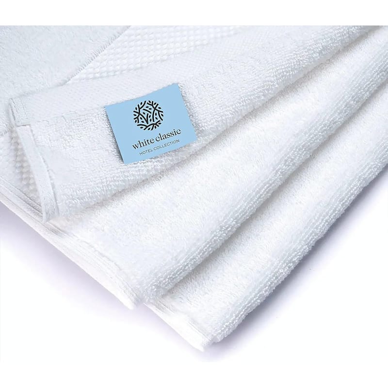 White Classic Luxury Cotton 8Pc Multi Size Towel Set [2 Bath Towels, 2 Hand Towels, 4 Washcloths]