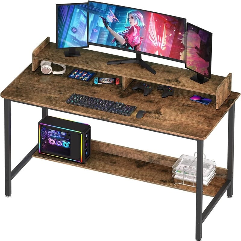 Computer Desk with Shelves - Rustic