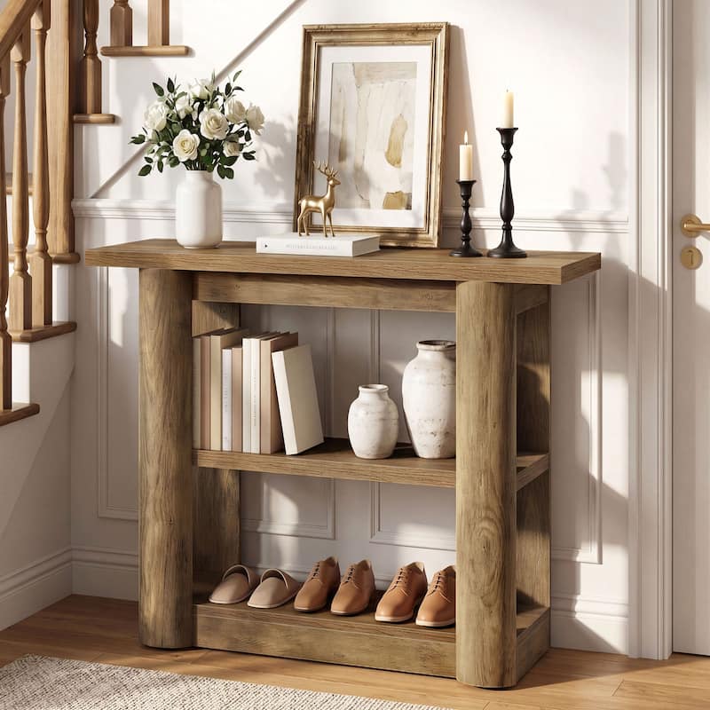 3 Tier Farmhouse Console Table, 47 Inch Small Entryway Table with Storage Shelves for Living Room, Foyer