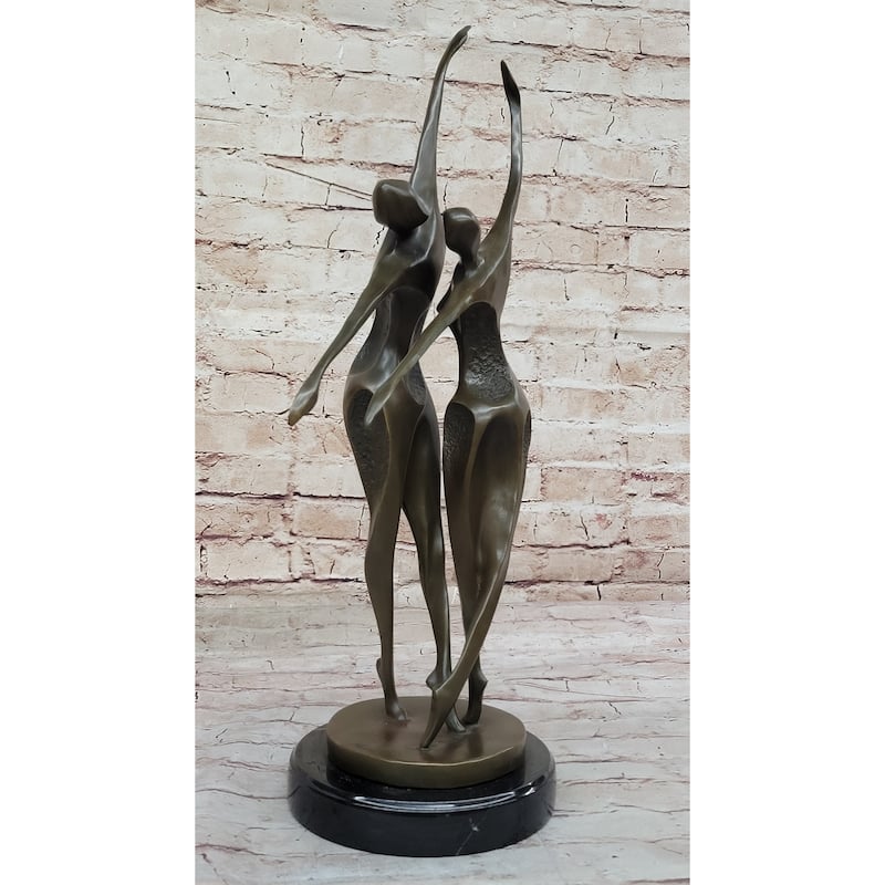 Dancing Couple Romantic Bronze Modernist Sculpture Statue On Marble Base Signed