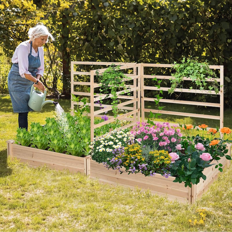 Costway Raised Garden Bed with 3 Trellises with Divided Compartments - See Details