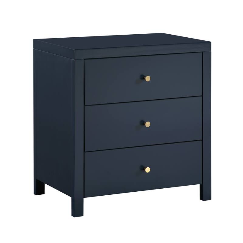 Modern Nightstand with 2 Drawers Wood Grain Texture Metal Pulls