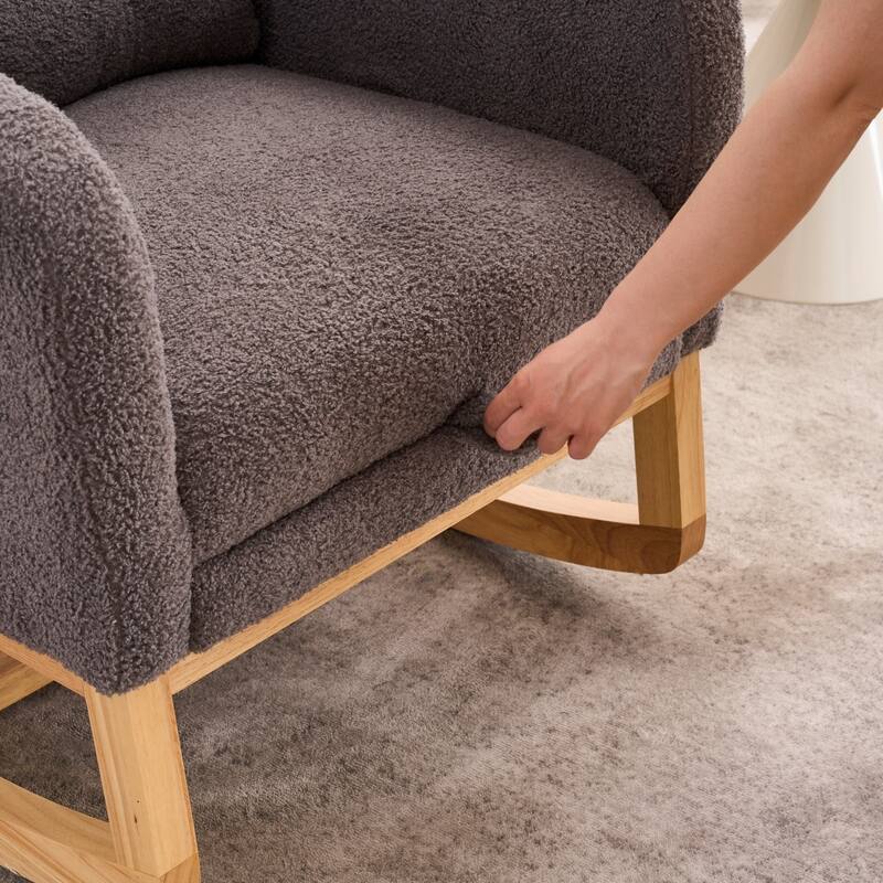 Accent Rocking Chair with Footrest High Back Rubber Wood Rocking Legs Bedroom Living Space