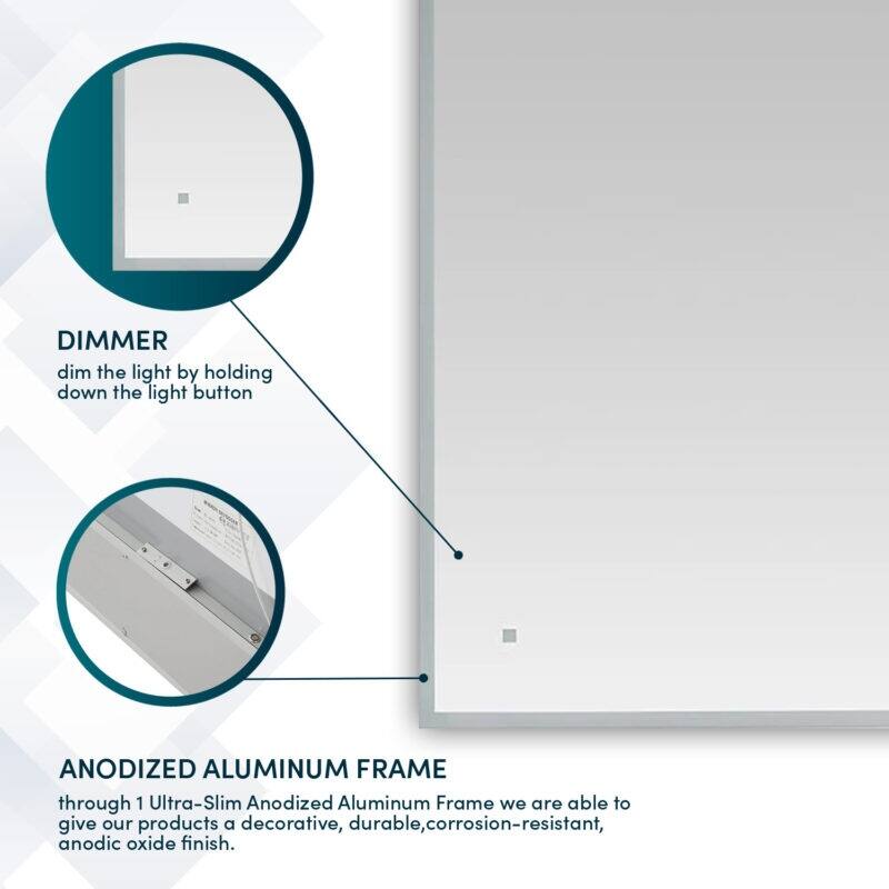 AQUADOM Edge 40" Led Lighted Mirror for Bathroom with Defogger, Touch Control. - 40"x32"x1.5"