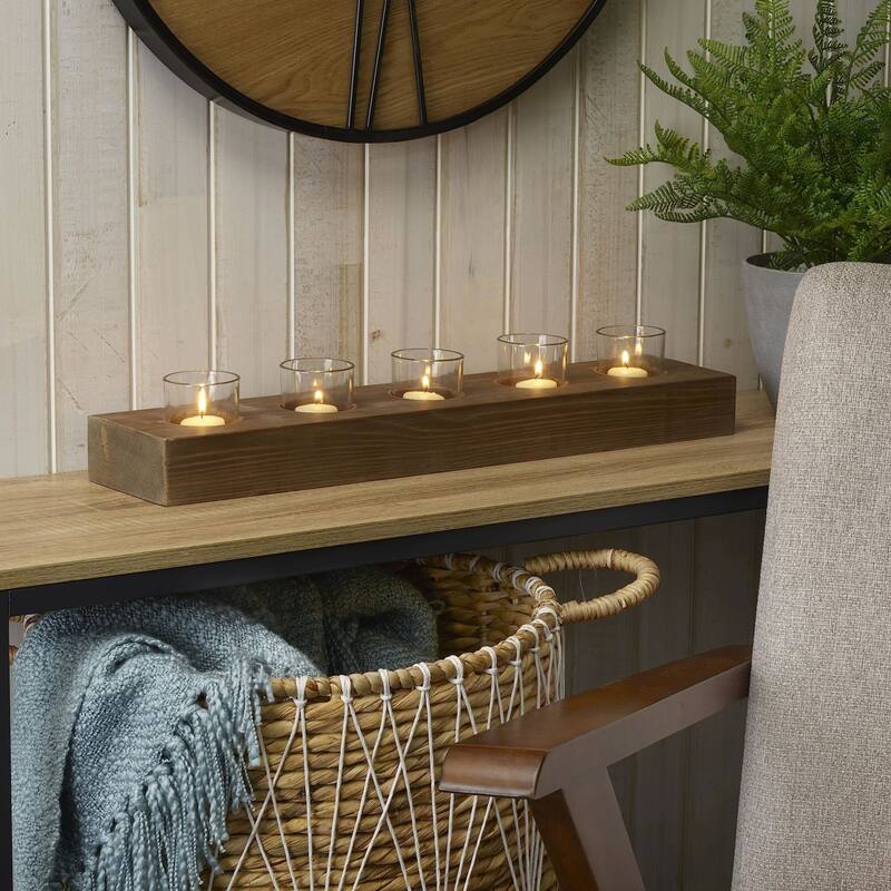 Mikasa Natural Wood and Glass Farmhouse Candle Linear - 23 in