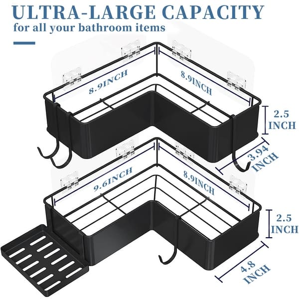 Vanityfair 2 Pack Shower Caddy Set Drill-Free Adhesive Large Capacity Shower Rack Stainless Steel Shower Caddy Set