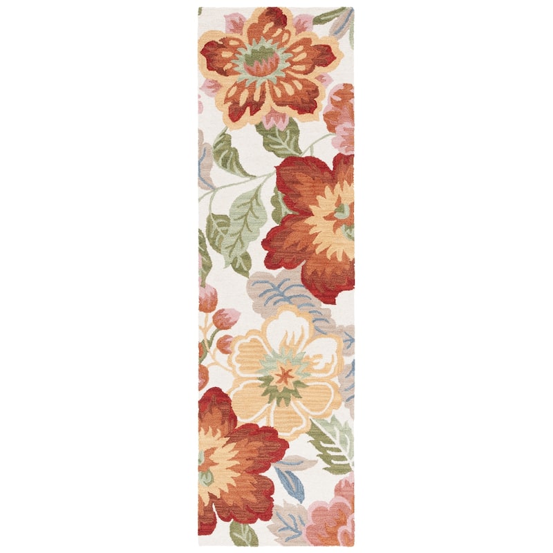 SAFAVIEH Handmade Chelsea Square Dance Country Wool Rug - 2'3" x 8' Runner - Ivory/Pink