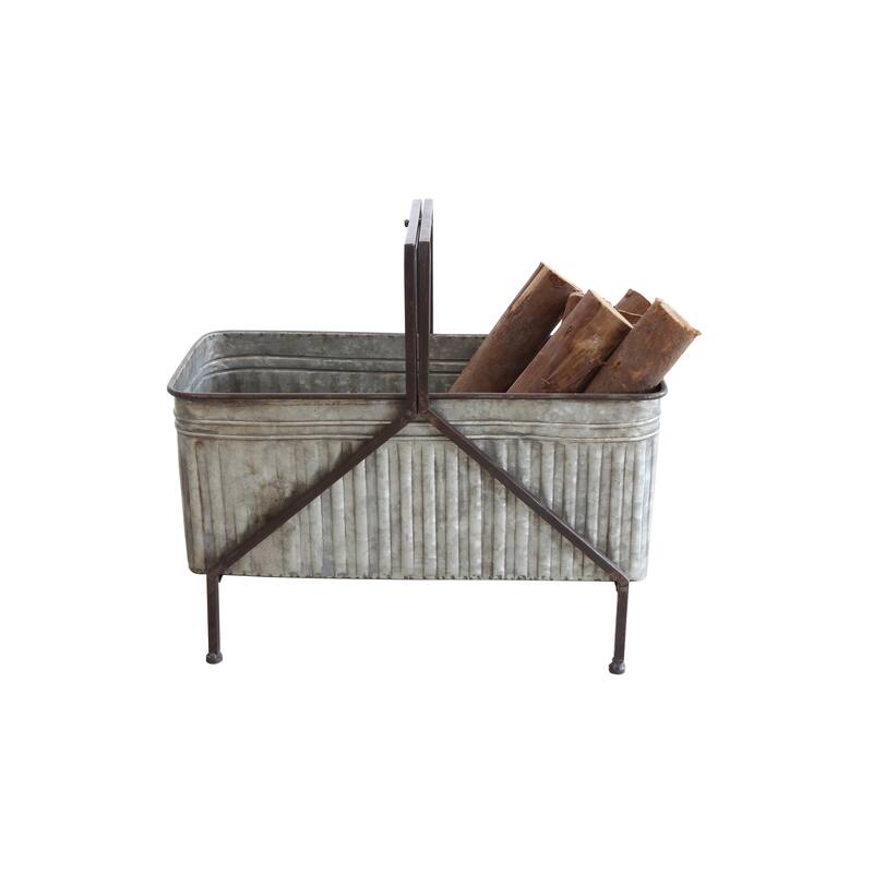 Metal Bucket/Planter on Stand - Silver