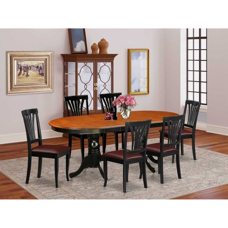 Dining Room Table Set 7 Piece Oval Table & Chairs - Black Cherry Finish - Modern Design