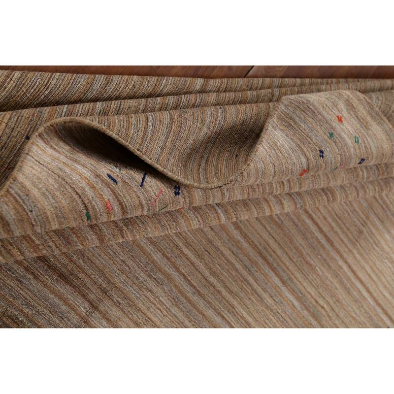 Striped Tribal Gabbeh Indian Area Rug Hand-Knotted Wool Carpet - 8'0"x 9'8"