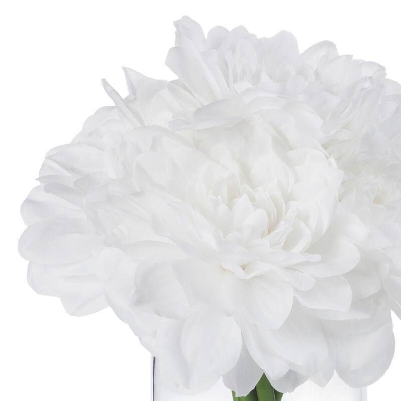 Enova Home Artificial Silk Dahlias Fake Flowers Arrangement in Clear Glass Vase with Faux Water For Home Decoration