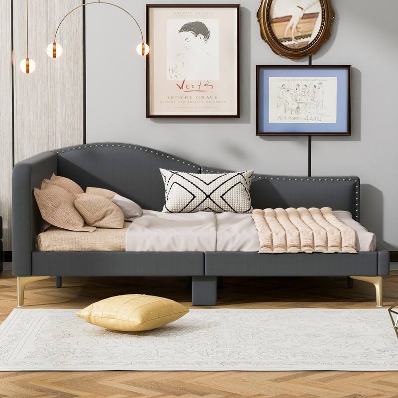 Full Daybed with Linen Upholstered,Sturdy Bed Frame and Support Legs
