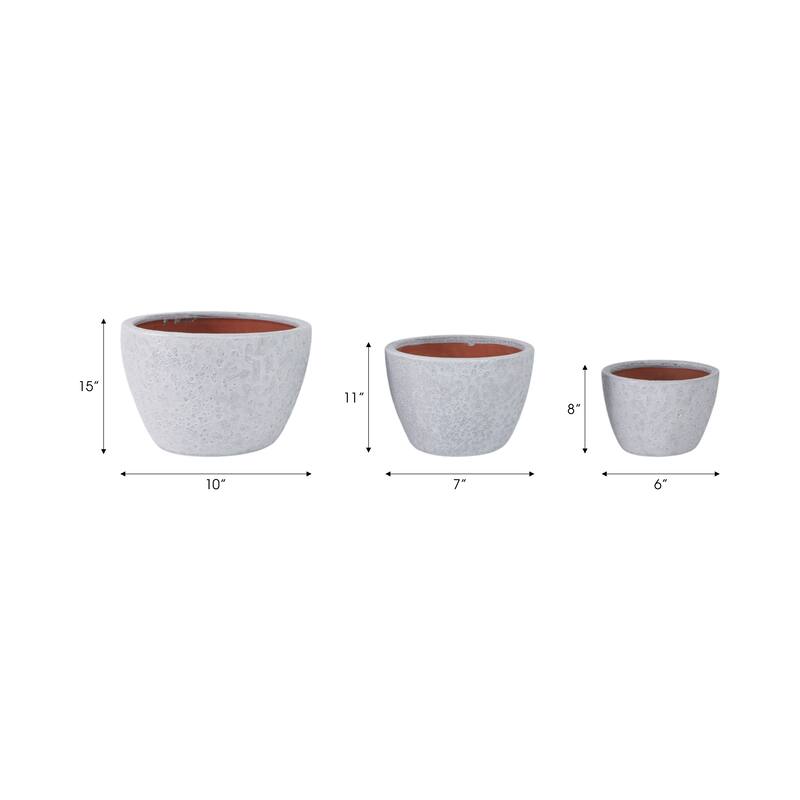 Planters Pottery Clay Modern Textured Round Design (Set of 3) - 15" x 15" x 10"