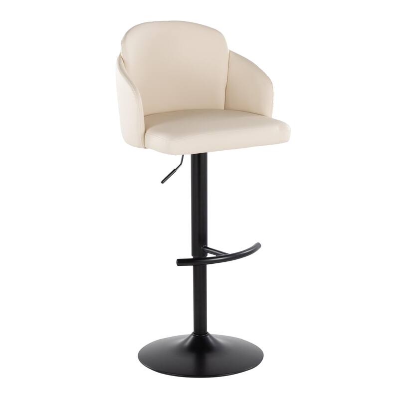 Porch & Den Dahlia Adjustable Bar Stool with Rounded T Footrest (Set of 2) - Cream Faux Leather/Black Metal