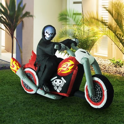 HomCom 7.5' Light-Up Grim Reaper Halloween Decoration Skeleton Inflatable