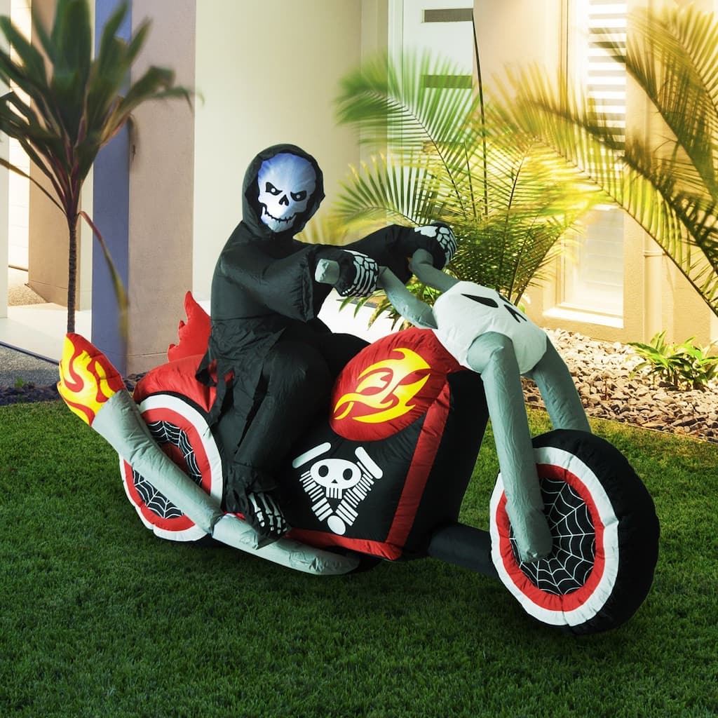 HomCom 7.5' Light-Up Grim Reaper Halloween Decoration Skeleton Inflatable