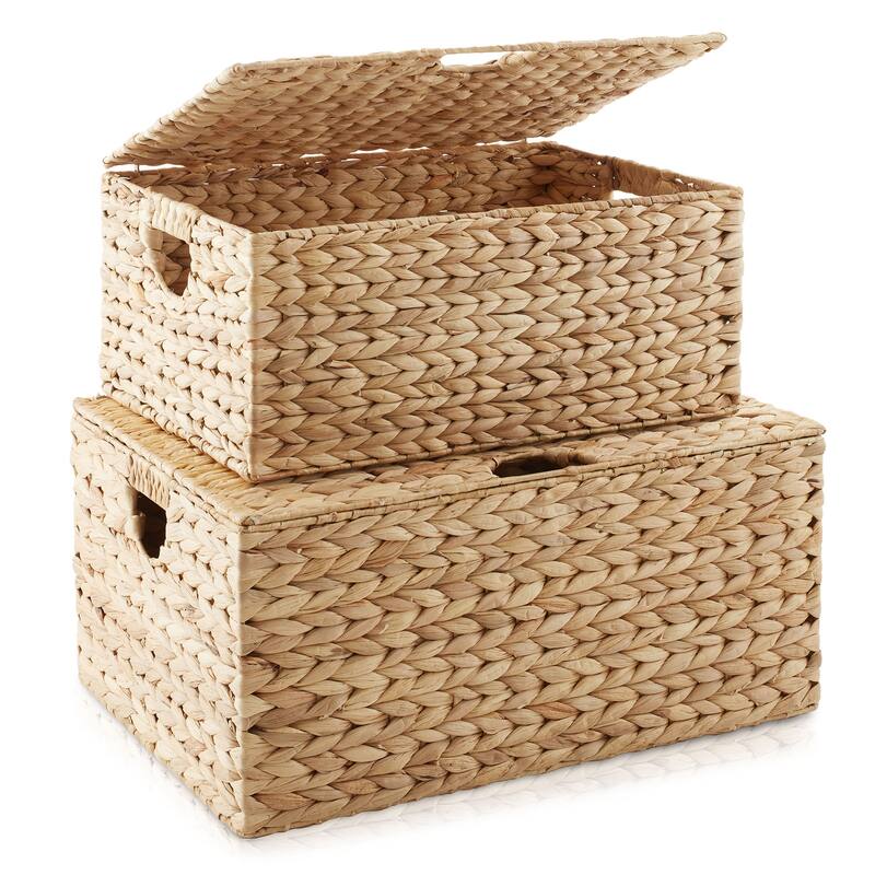 Water Hyacinth Rectangular Storage Baskets with Lids Nesting Basket
