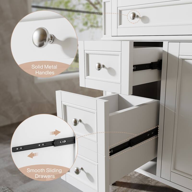 White Modern Wooden Bathroom Vanity with Basin, Floor Storage Cupboard