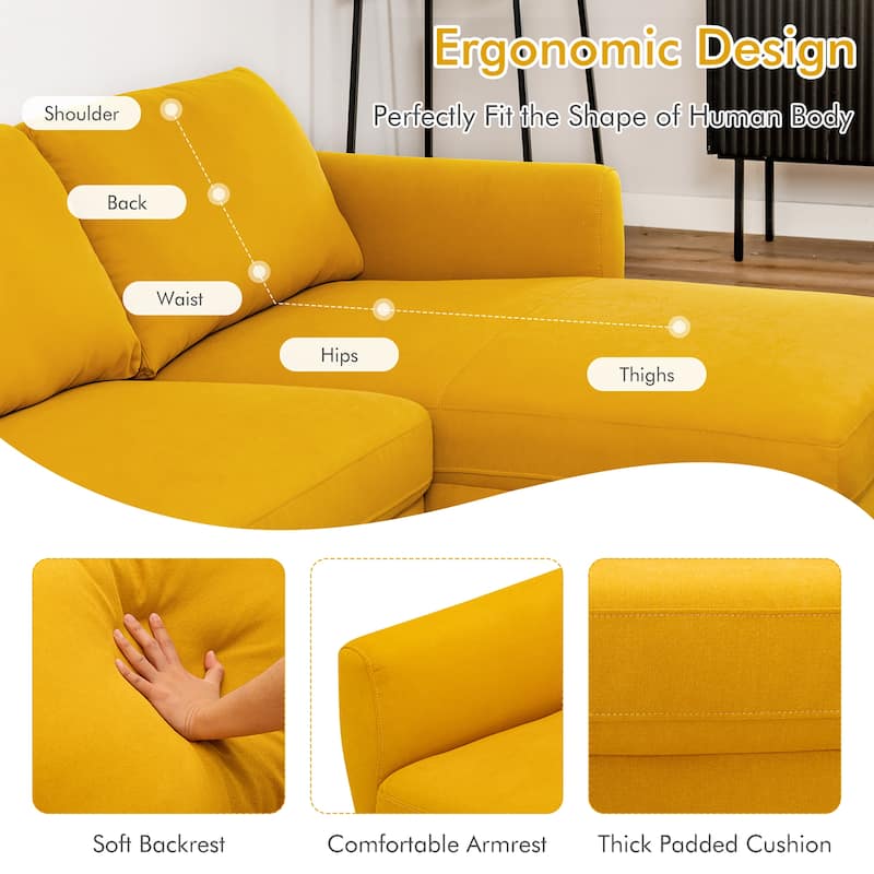 Costway 104'' L-Shaped Fabric Sectional Sofa w/ Chaise Lounge & Solid - 104'' x 60'' x 34''