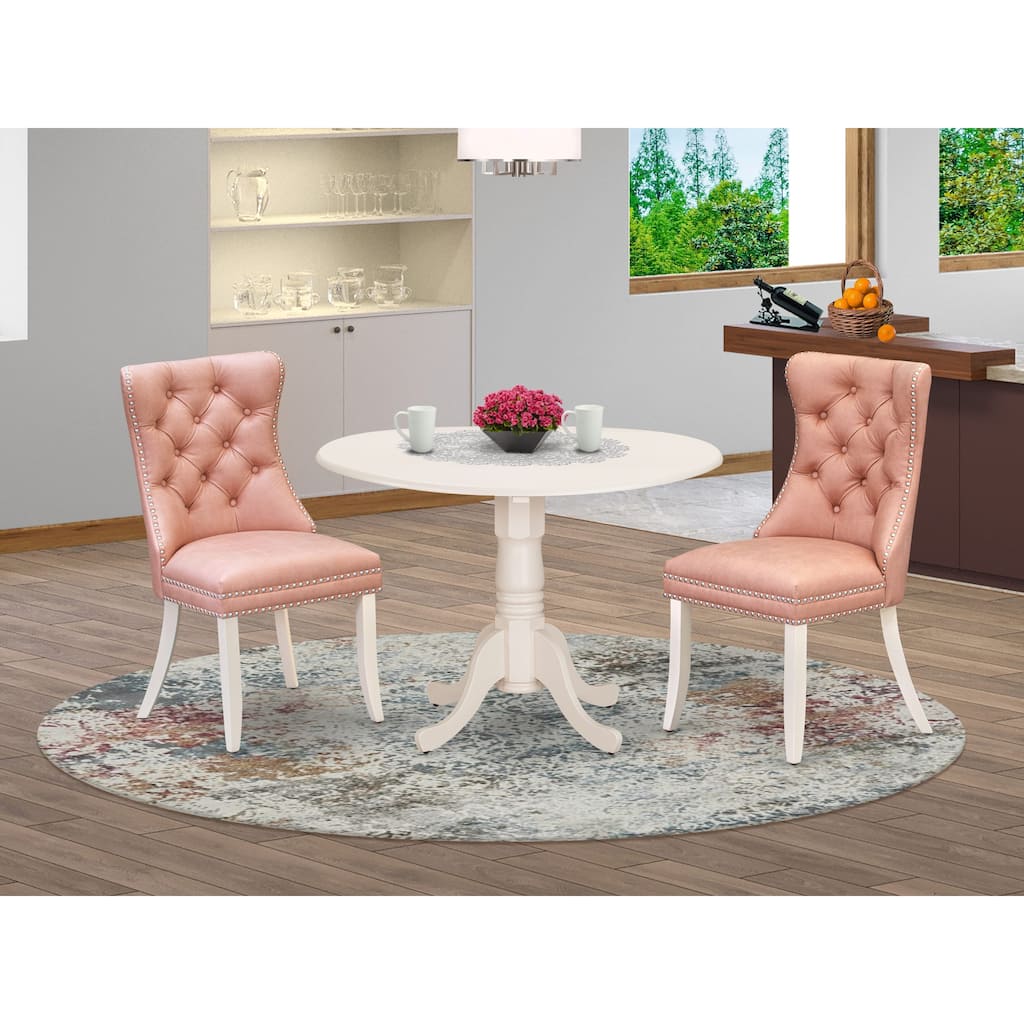 East West Furniture Dining Set Consists of a Round Kitchen Table and Upholstered Chairs, Linen White (Pieces Options)