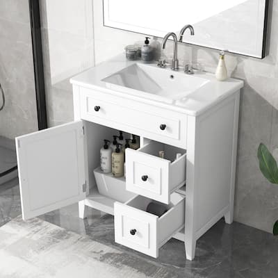30'' Bathroom Vanity with Single Sink Top Combo, Modern Undermount Bathroom Sink Cabinet with 2 Drawers, Solid Wood Frame