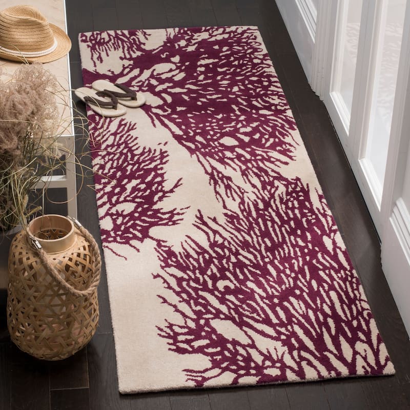 SAFAVIEH Handmade Bella Dwynwen Modern Floral Wool Rug - 2'3" x 7' Runner - Beige/Purple