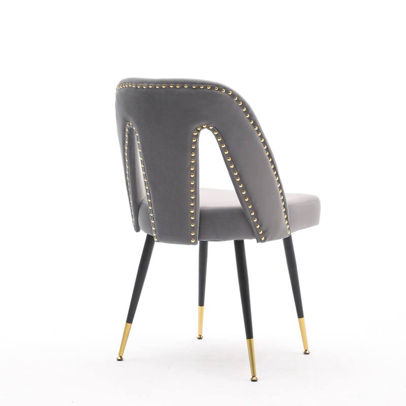 Velvet Upholstered Dining Chair with Nailheads