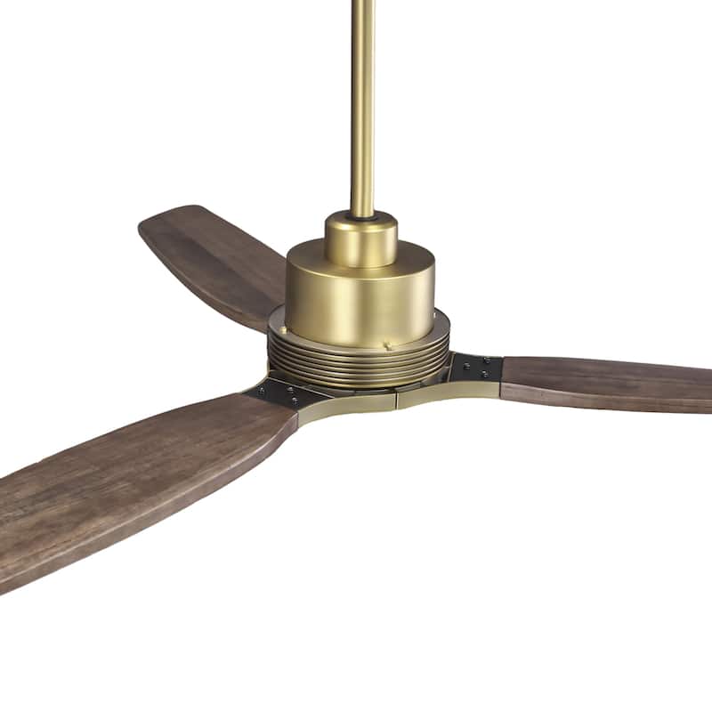 Parrot Uncle 56" Farmhouse Solid Wood Diammable LED Gold Ceiling Fan with Remote and Light