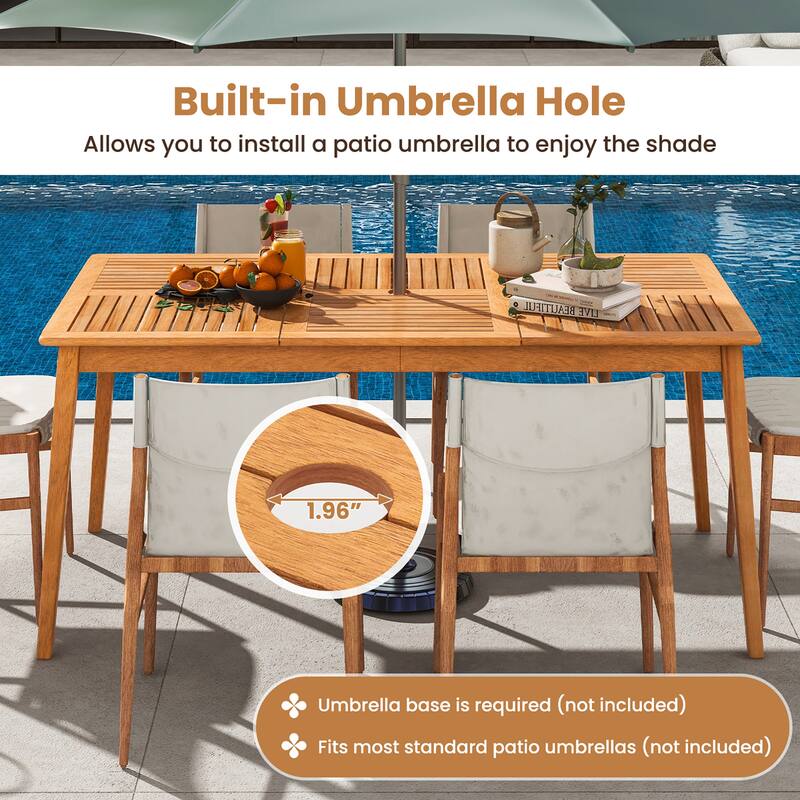 Gymax 6-Person Outdoor Acacia Wood Dining Table w/ 1.96'' Umbrella