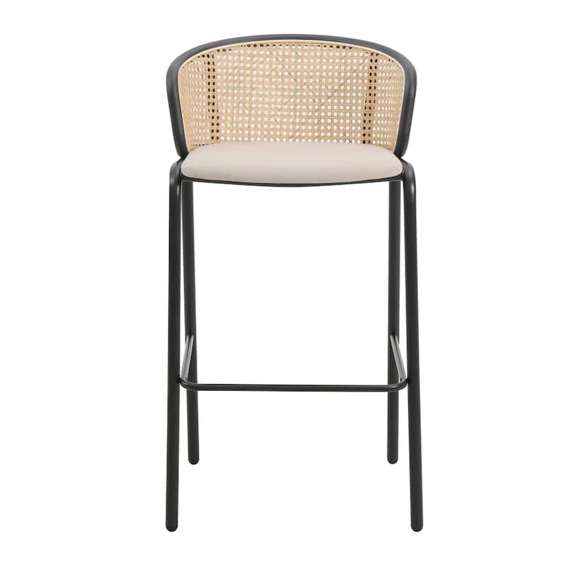LeisureMod Ervilla Bar Stool with Black Powder Coated Steel Frame Set of 2 - 37"