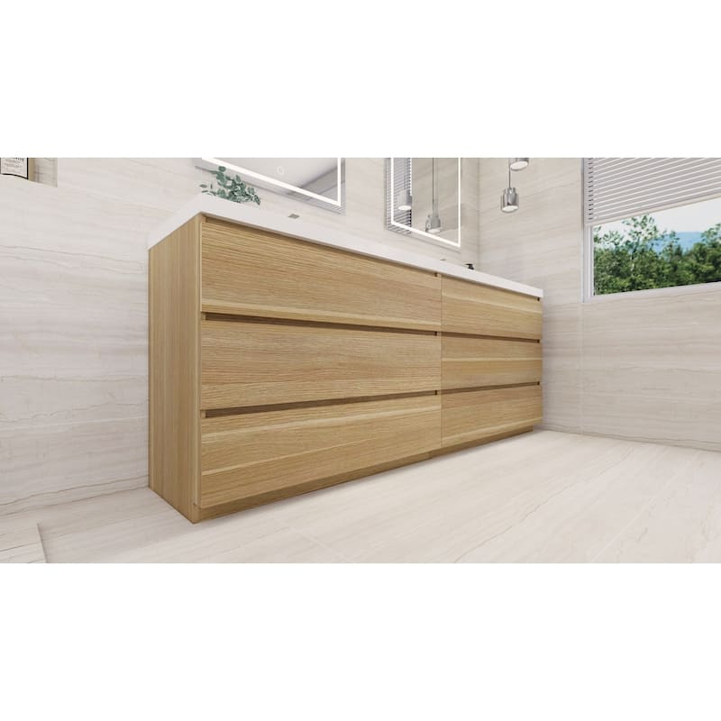 Angeles 84" freestanding bath vanity with dual basin reinforced acrylic top