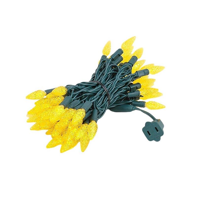 70 Light C6 LED Christmas Mini Light Set, Green Wire, 24 Feet - Yellow