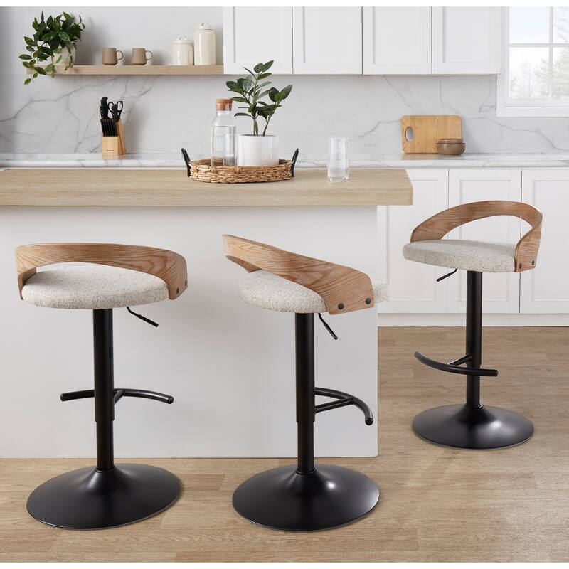 Grotto Adjustable Barstool with Back Base- Set Of 3