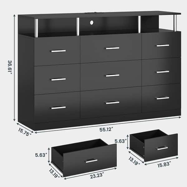 Casaottima Dresser For Bedroom With Charging Station, 57" Long Dresser With 13 Storage Drawers Large Fabric Dressers Chests Of Drawers With Shelves Pink