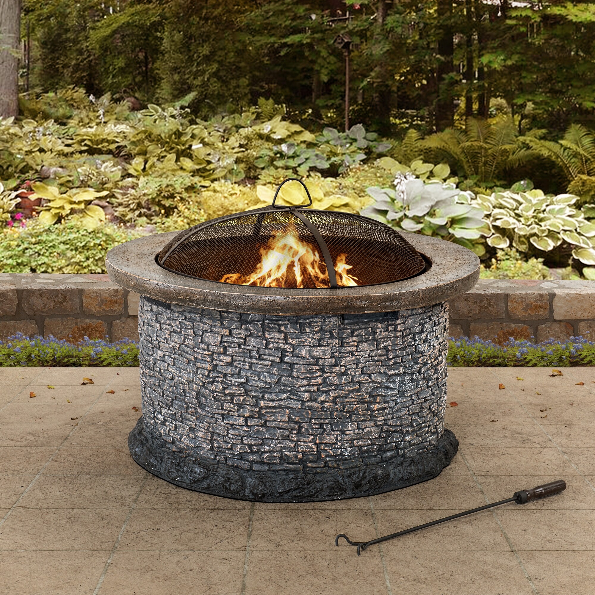 Sunjoy Stone 32 Inch Lightweight Round Wood Burning Firepit On Sale Overstock 30722762