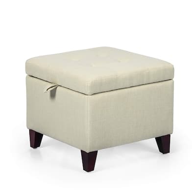 Adeco Square Fabric Storage Ottoman with Tufted Flip Top