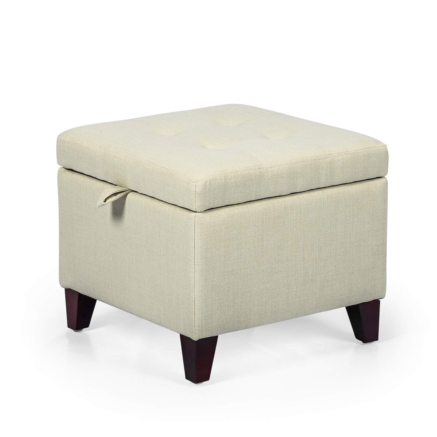 Adeco Square Fabric Storage Ottoman with Tufted Flip Top