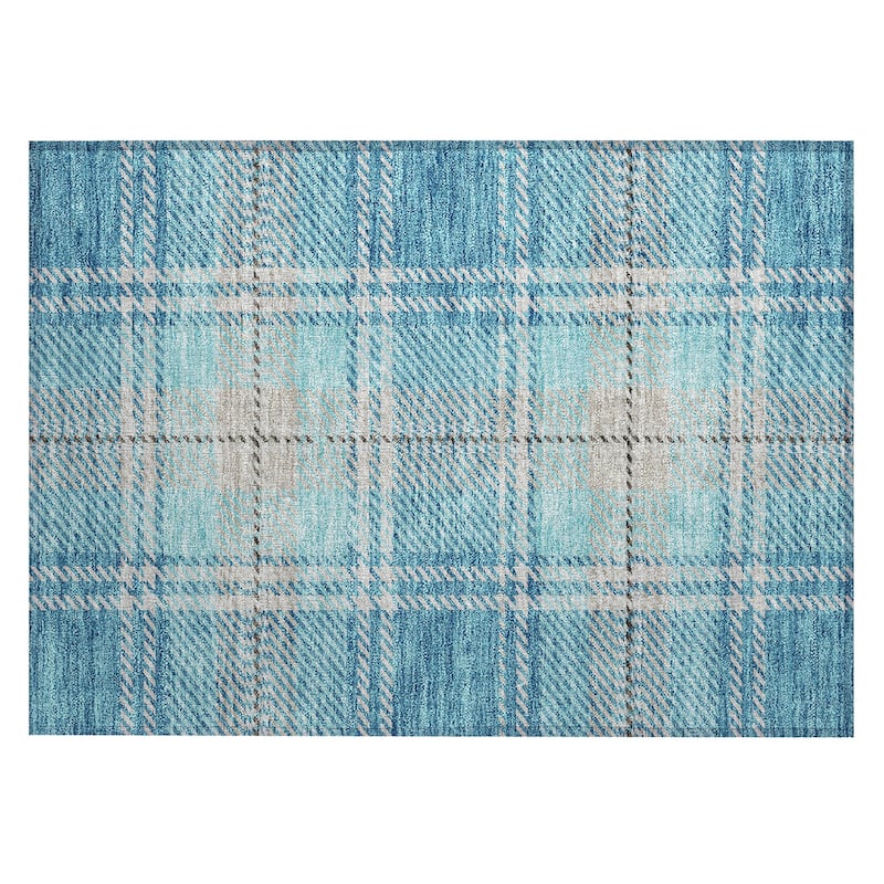 Machine Washable Indoor/ Outdoor Chantille Plaid Cozy Rug