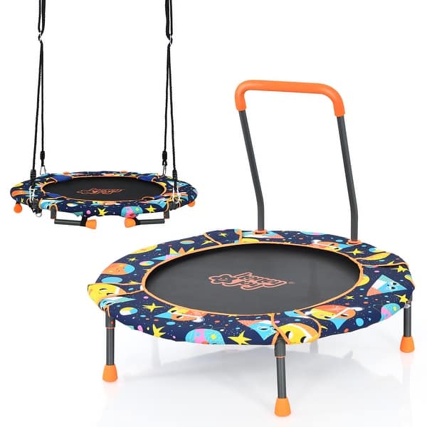 slide 2 of 12, 36''Convertible Swing & Trampoline Set Toddler Kids Fitness Rebounder Kids