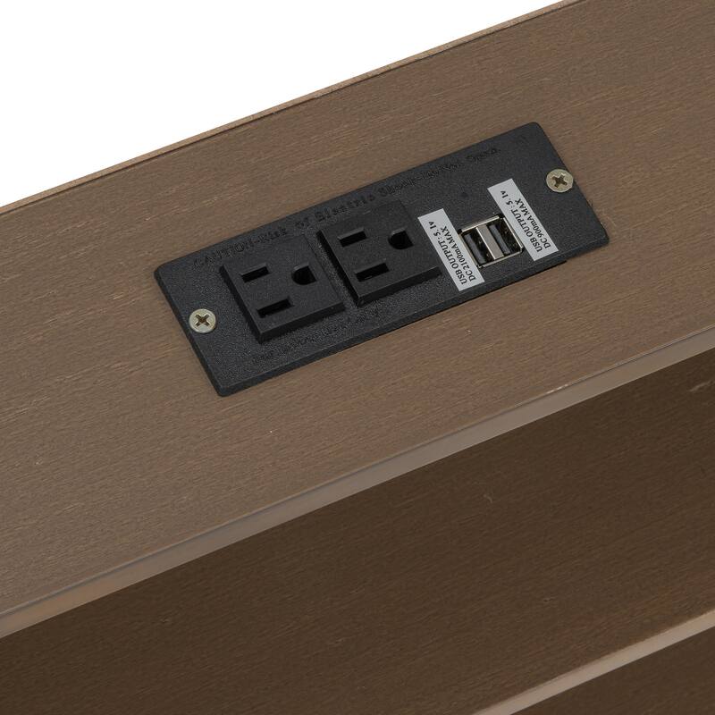 Wood Queen Bunk Bed with Storage Cabinets and USB Ports