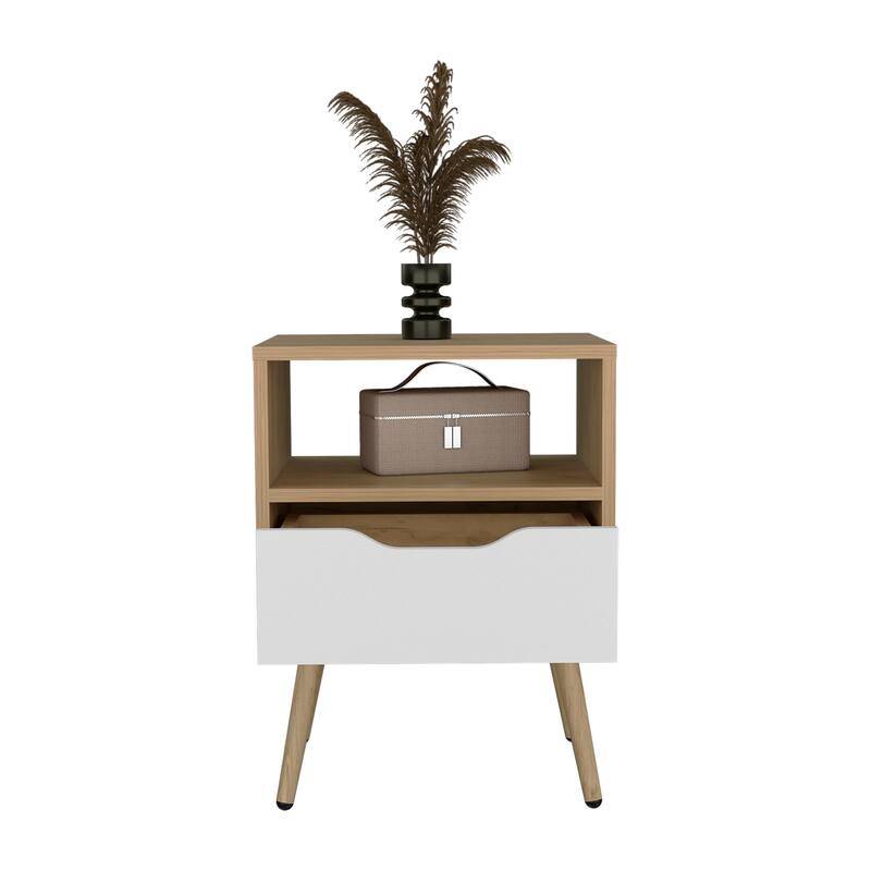 21-Inch Nightstand with Drawer and Open Shelf, Natural Oak and White