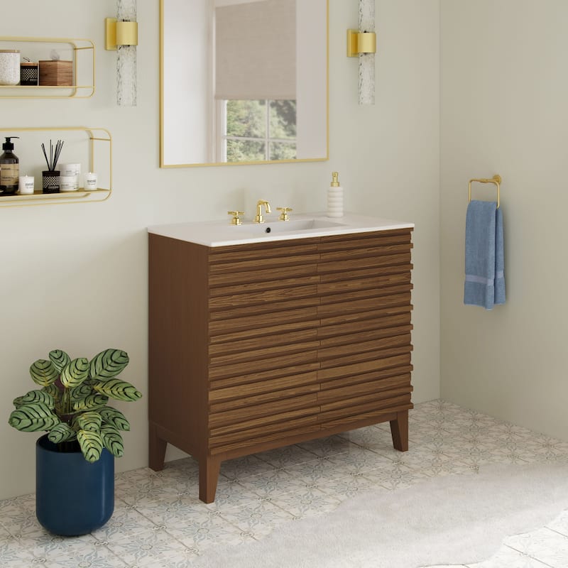 Cascade 30" Freestanding Bathroom Vanity In Brown Oak With 3-Hole Widespread Sink Top - 30