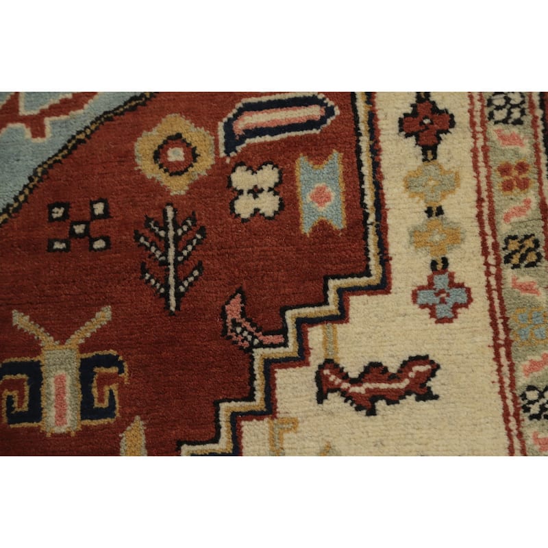 Hand Knotted Oriental 100% Wool Carpet Traditional Medallion Oranges & Rust Heriz (serapi) Area Rug - 8' 11'' X 6' 1''