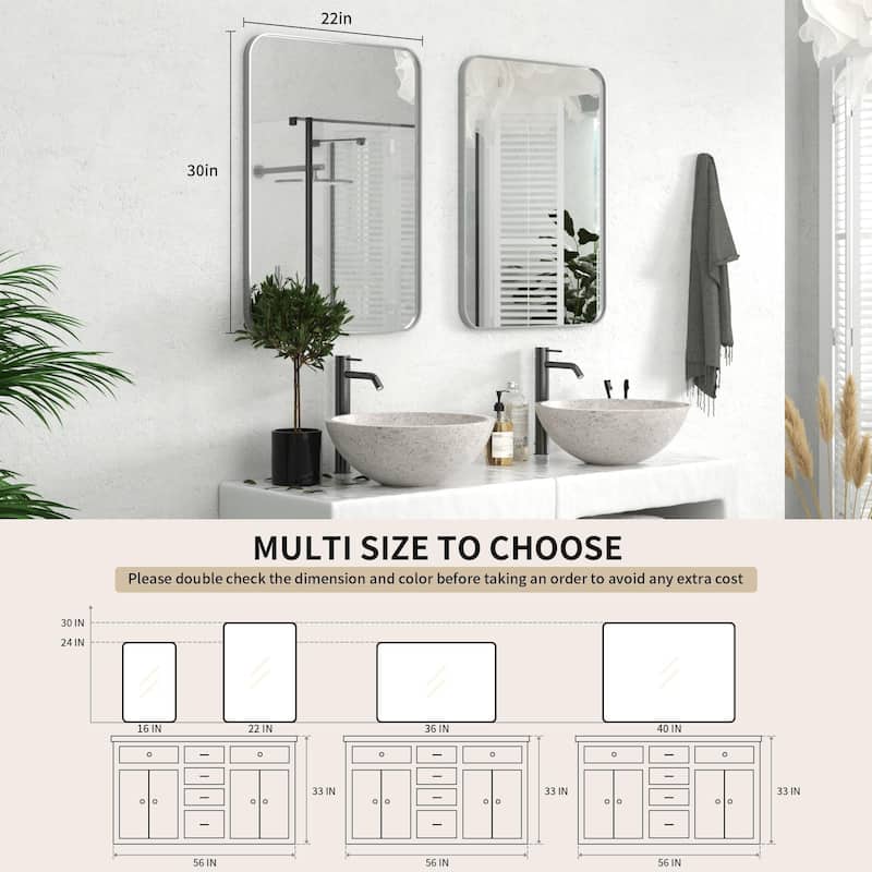 Modern Rounded Rectangle Wall Mirror with Stainless Steel Frame for Bathroom Vanity(1 Piece)