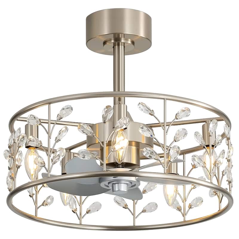 20" Glam Crystal Chandelier Caged Ceiling Fan with Light and Remote