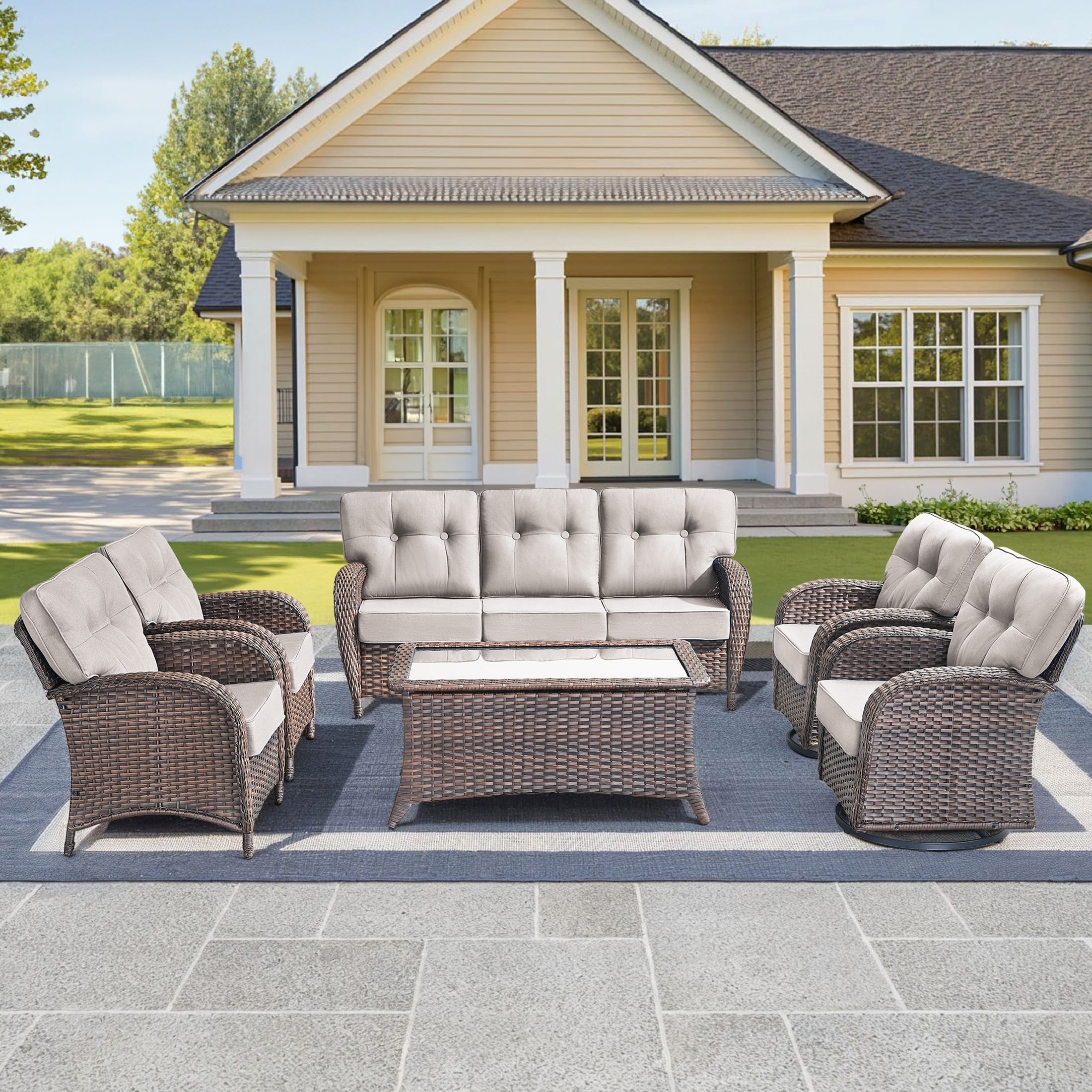 6 Pieces Pocassy Sofa Chairs Table with Swivel Chairs
