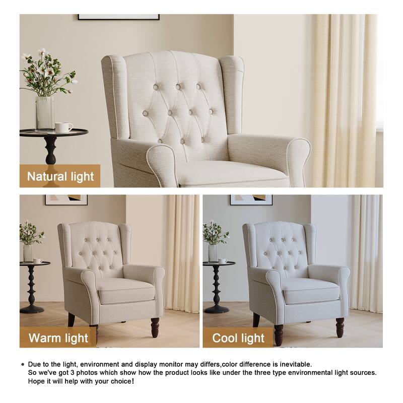 Button-Tufted Accent Chair Wingback Armchair - 38"H