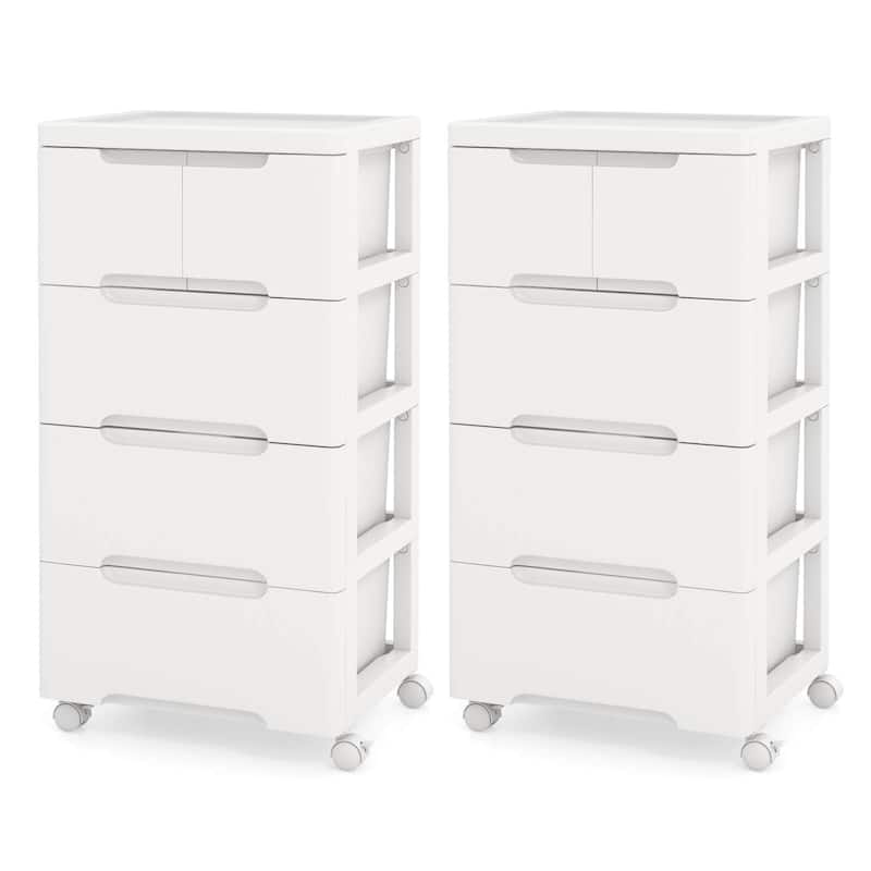 Costway 2 PCS 5-Drawer Plastic Rolling Storage Cart with 4 Universal - See Details - White
